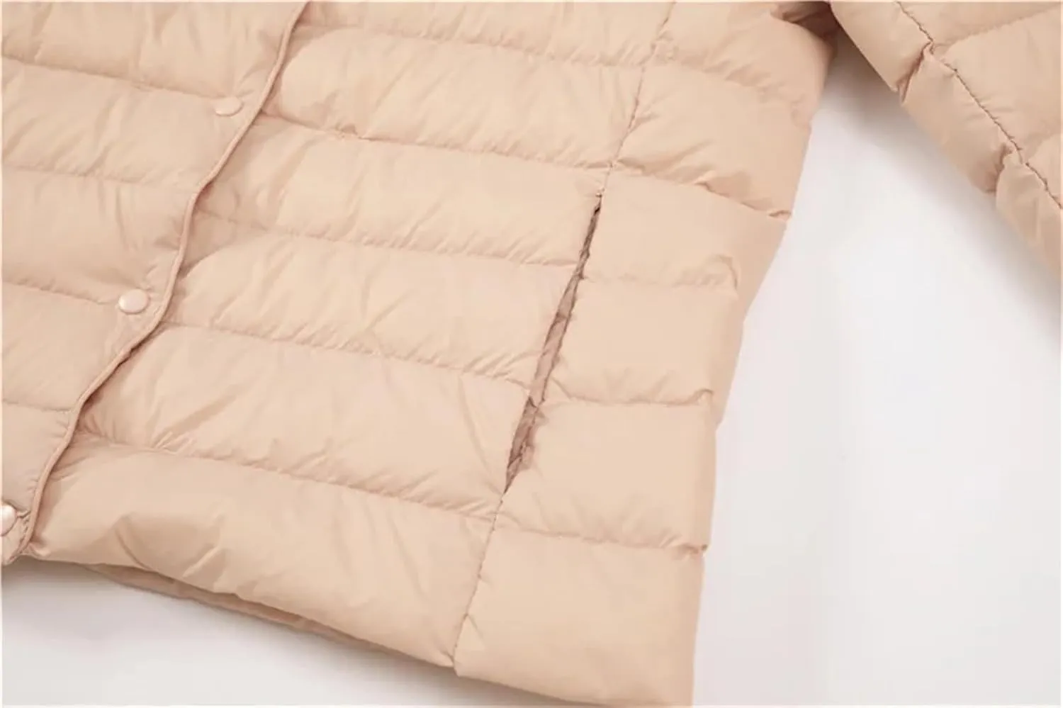 Mnjyihy Women O-Neck V-Neck Keep Warm Down Jacket Collarless Lightweight Quilted Down Coat