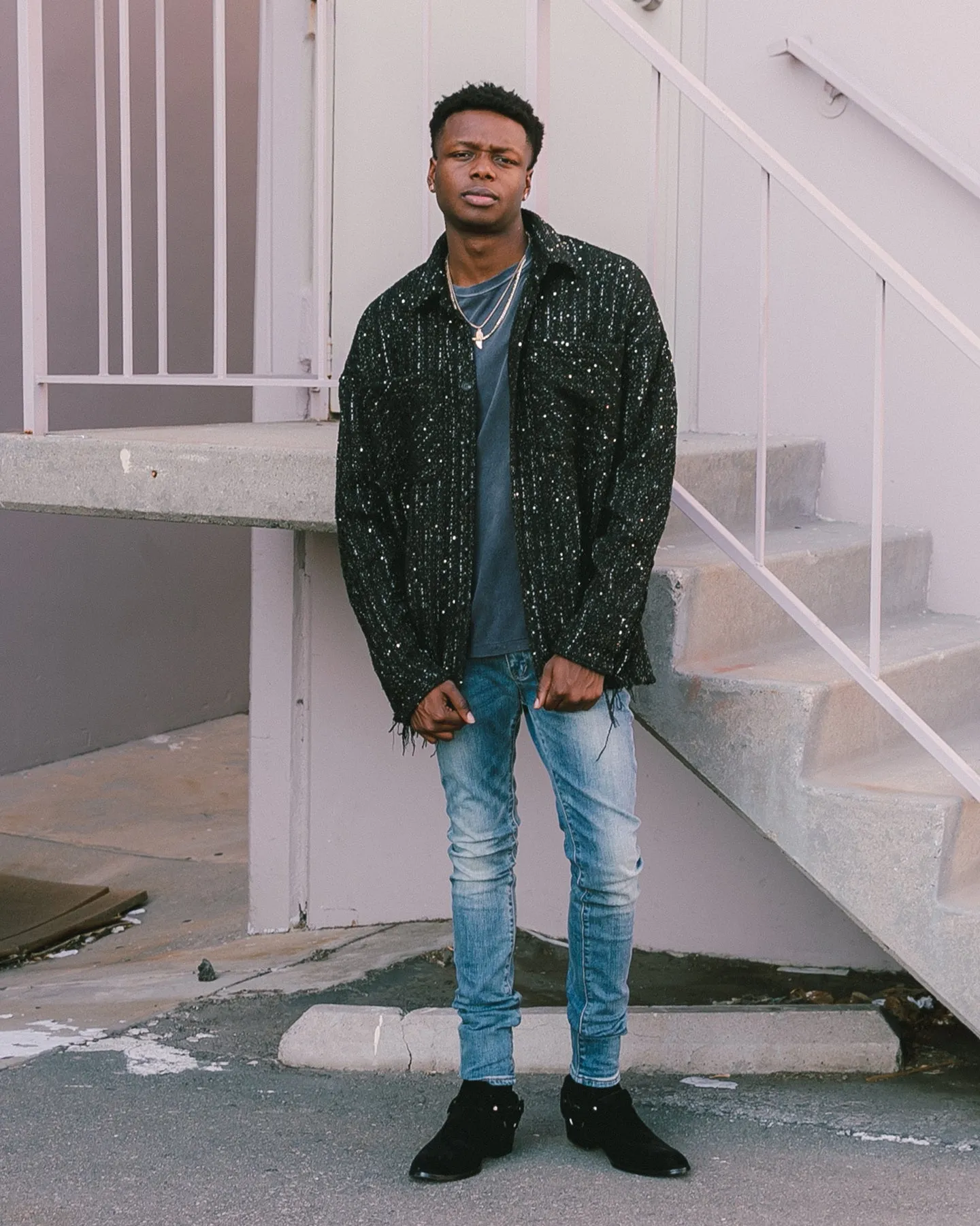 MNML Loose Woven Flannel Shirt Black