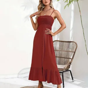 Grab Quick BUTTONS ADORN A SLIT HALTER DRESS_CWDMD1719