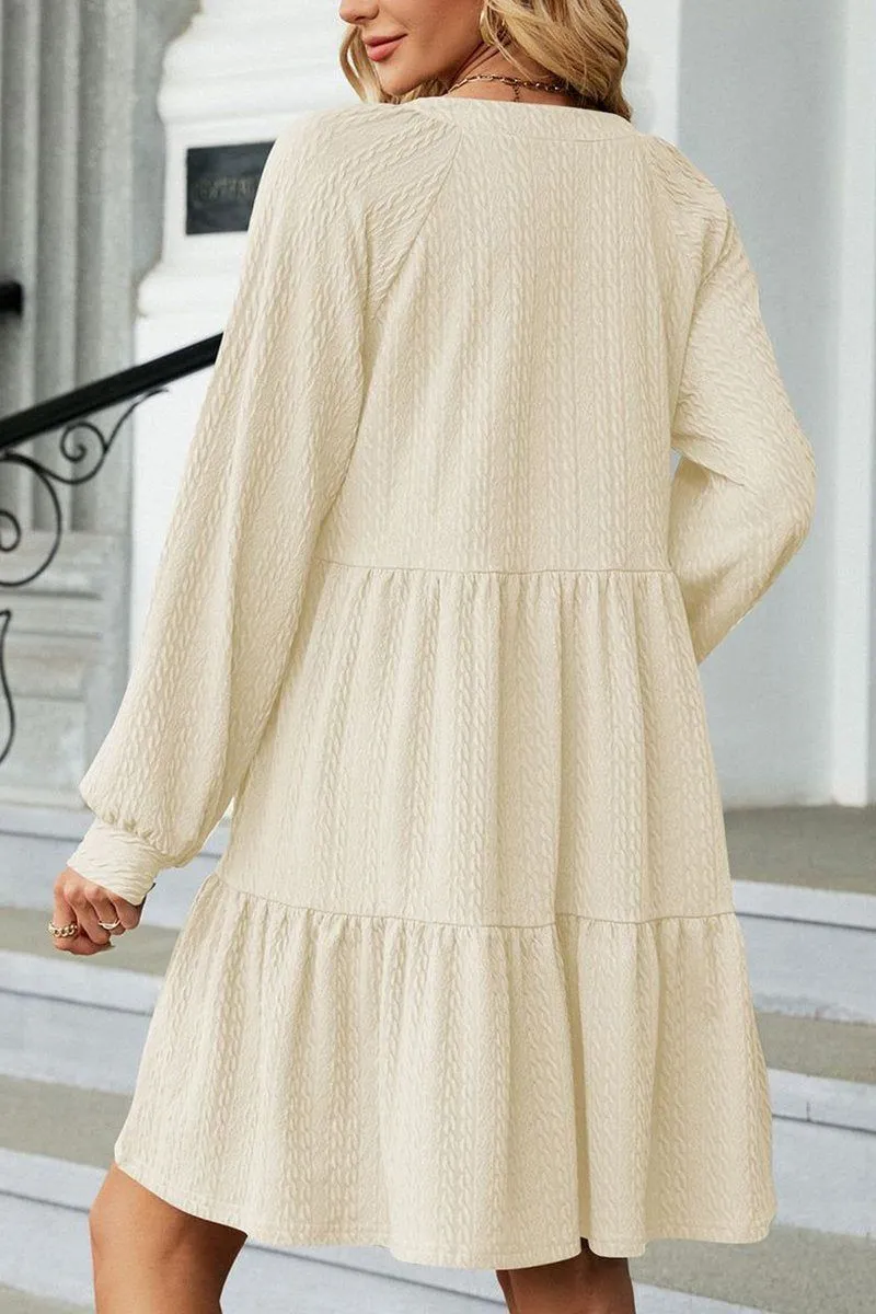 Fine Details Cool Shape WOMEN V NECK RUFFLED CAKE LONG SLEEVE DRESS