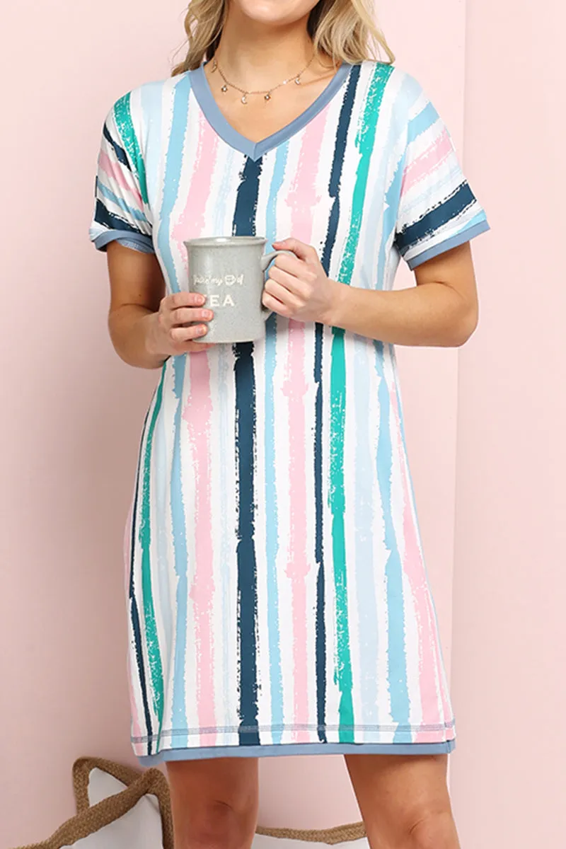 V-NECK SHORT SLEEVE SLEEPWEAR DRESS Smooth Drape Dreamy Flow
