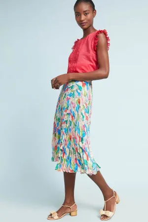 Pleated Midi Skirt Slip Resistant Waistband
