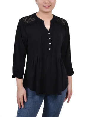 Rouched Sleeve Pintuck Top AntiPilling Self Fabric Tie Closure
