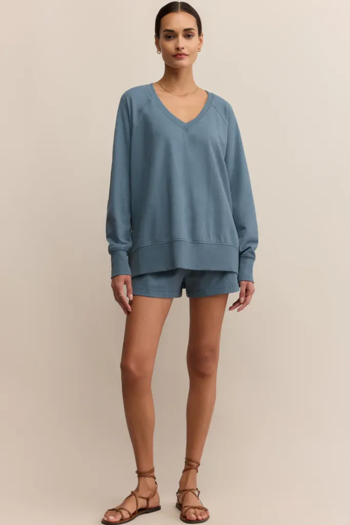 Modern V Neck Weekender in Boathouse by Z Supply NonRestrictive Long Sleeve Polo