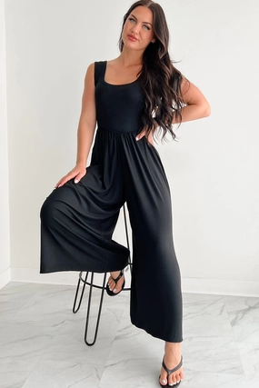 Cozy Touch Carefree Glow Sleeveless Wide Leg Jumpsuit (Black)