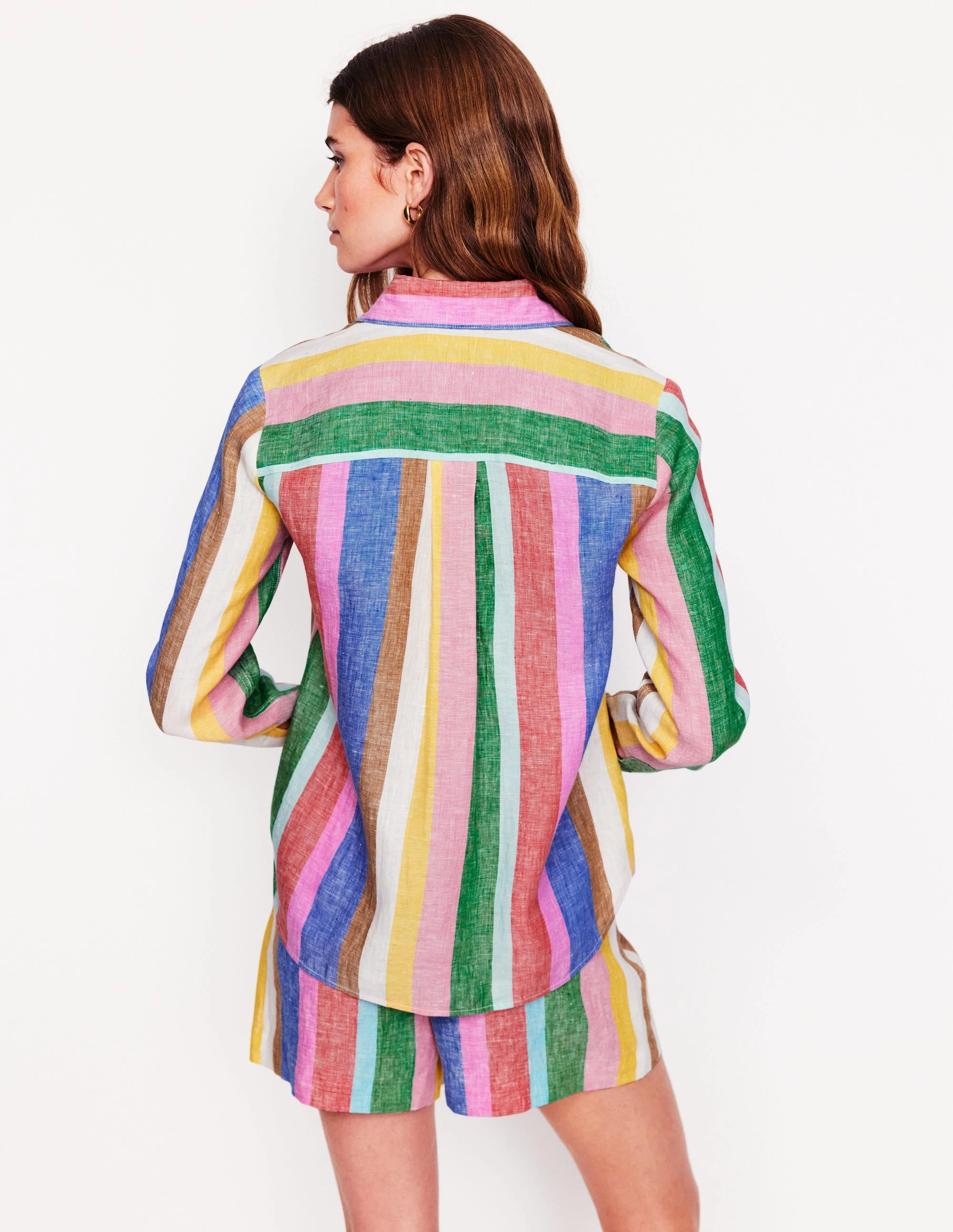 Sienna Linen Shirt-Bright Rainbow Stripe Cooling Technology