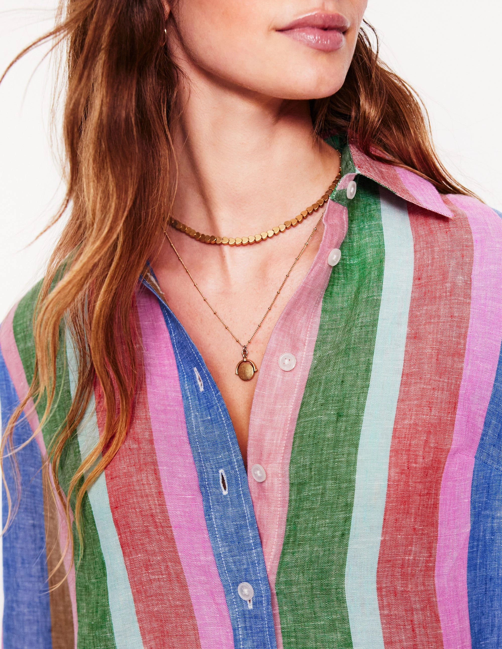 Reinforced Shoulder Sienna Linen Shirt-Bright Rainbow Stripe