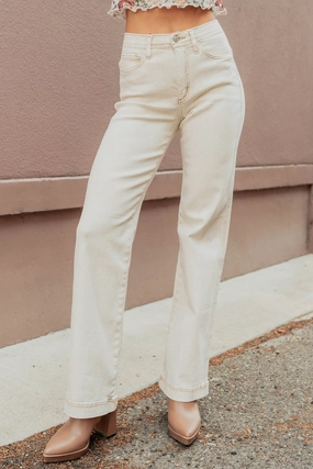 Haven Tummy Control Saige Denim Straight Jeans (Light Beige) LatticeKnit