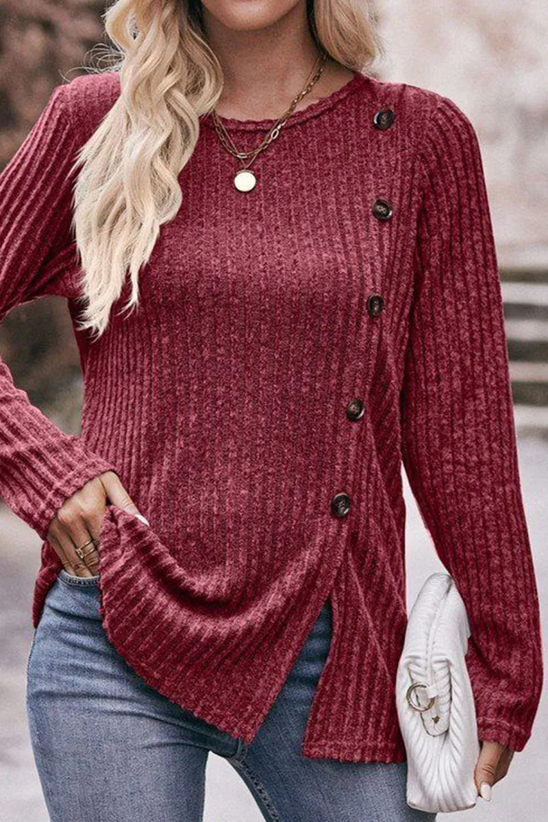 Vintage Hoodie ROUND NECK SIDE BUTTONED LONG LENGTH KNIT TOP
