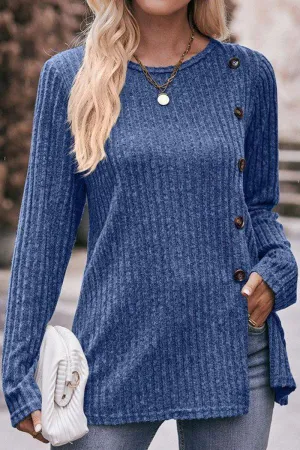 Breathable Hoodie ROUND NECK SIDE BUTTONED LONG LENGTH KNIT TOP