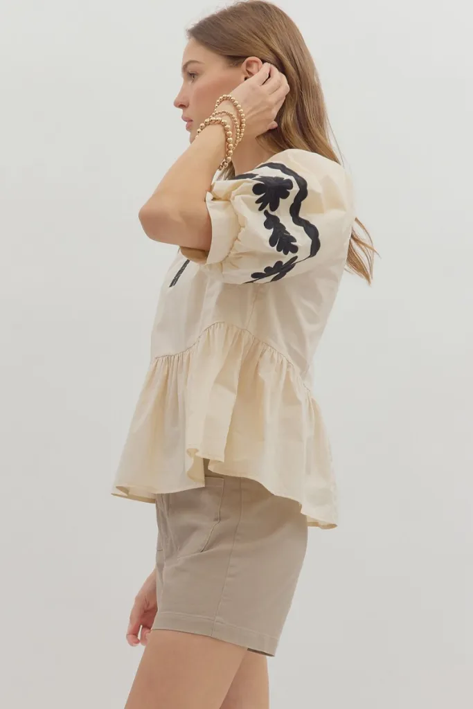 Adaptive Waistband Louise Embroidered Peplum Top