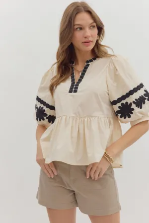 Louise Embroidered Peplum Top AntiSnag Fabric