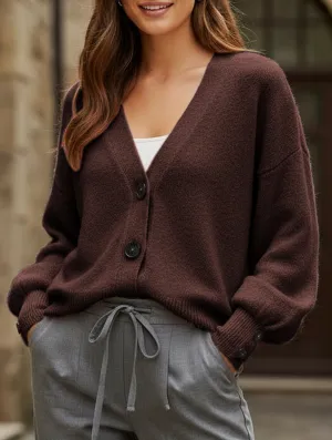 Simple button solid color long-sleeved sweater Adjustable Cuff
