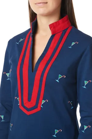 HoodedVersion Comfortable Layer Tunic Top Nantucket Navy with Martini Candy Cane and Red Trim