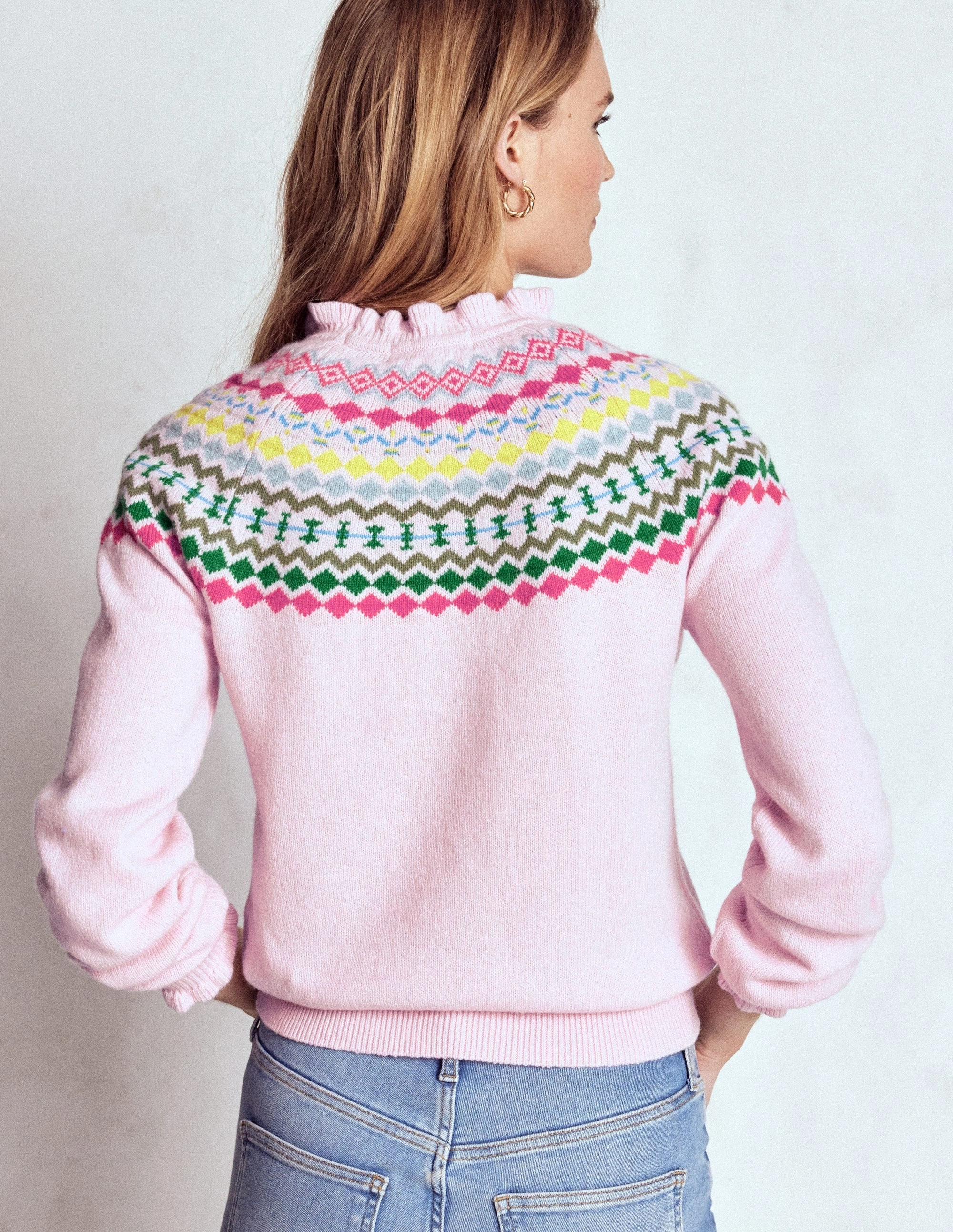 Fae Fair Isle Frilled Jumper-Sheer Pink Melange weekday look Soft Material