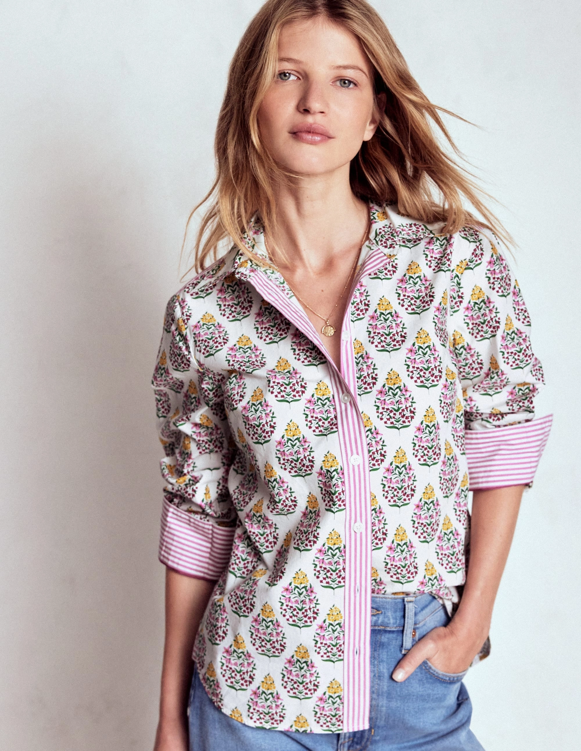 Sienna Cotton Shirt-Multi, Wildflower Bouquet Contemporary Cut Eco Dye Process