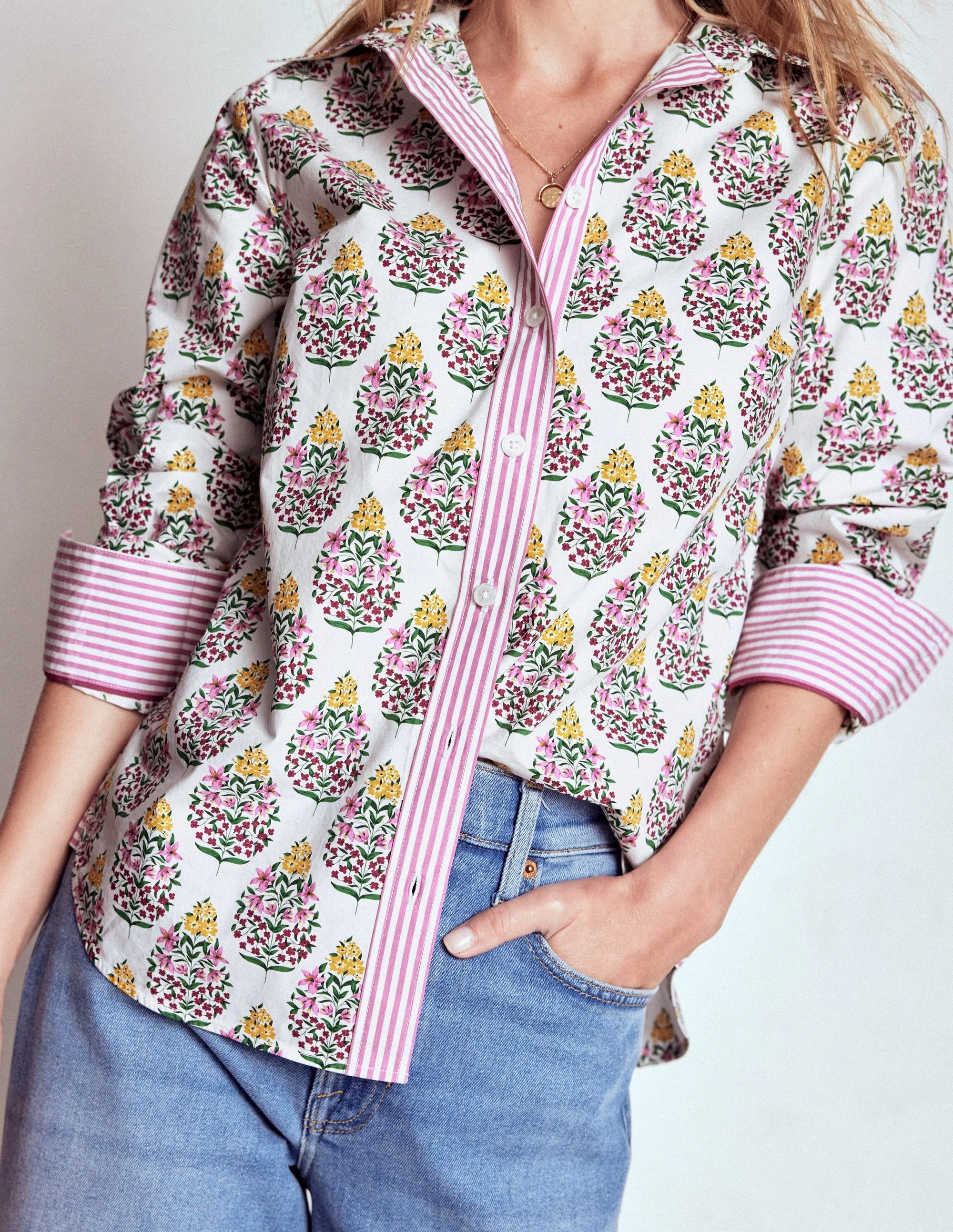 Sport Top summer look Sienna Cotton Shirt-Multi, Wildflower Bouquet