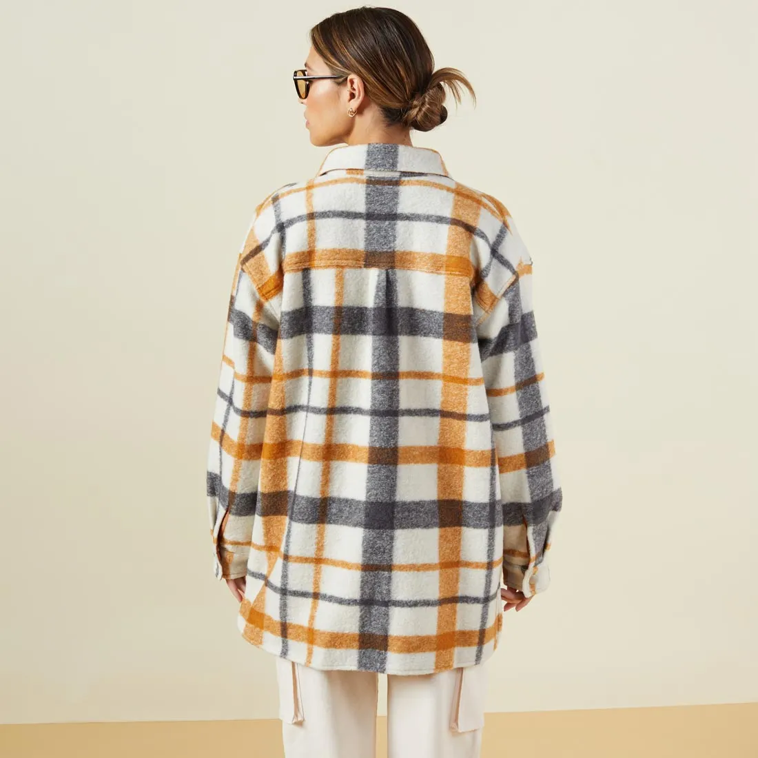 Plaid Shacket Bonded Seam Construction