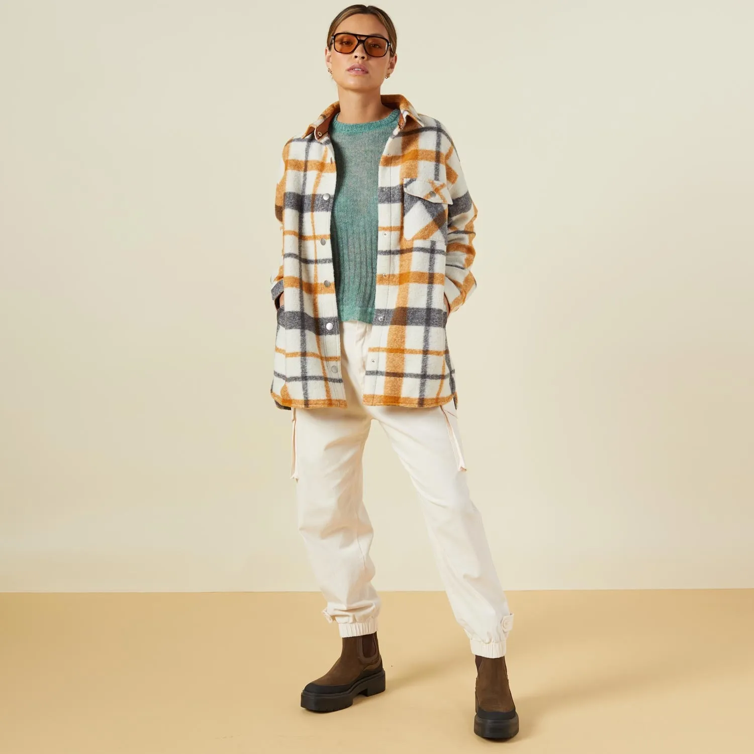 Plaid Shacket AbrasionResistant FlexibleCollar