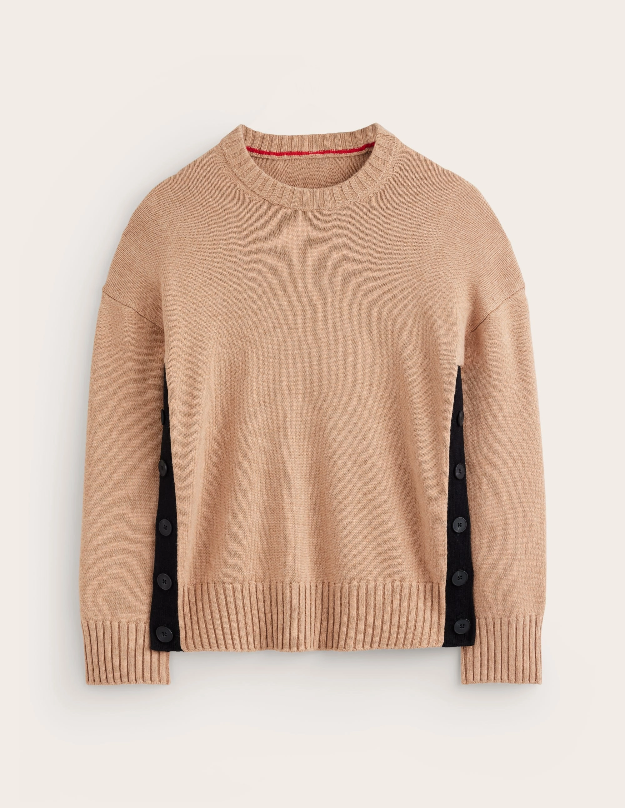 EcoFriendly Textile Balanced Stretch Structure Zia Button Side Jumper-Camel Melange