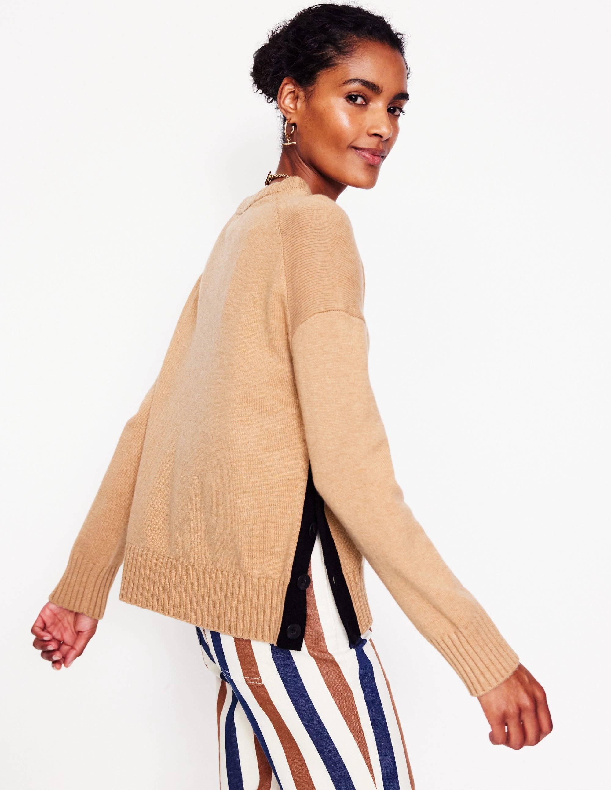Winter Outfit Zia Button Side Jumper-Camel Melange