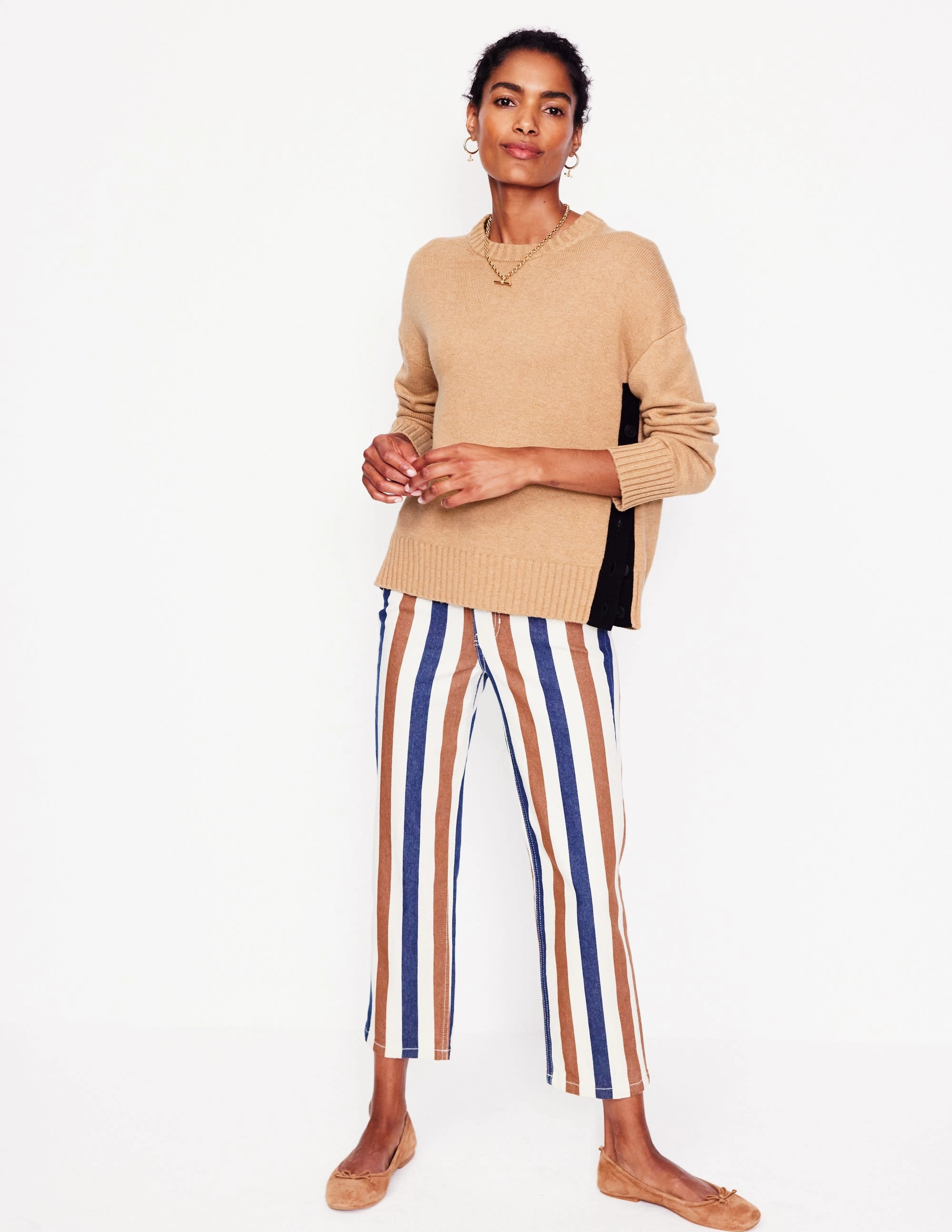 Zia Button Side Jumper-Camel Melange Turtleneck Variation