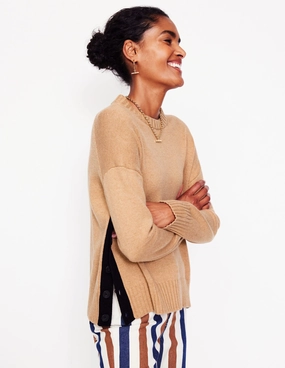 Zia Button Side Jumper-Camel Melange windy days