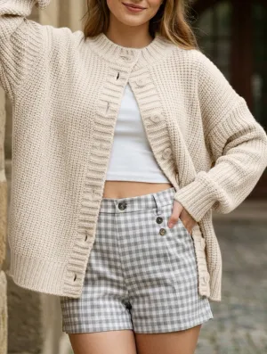 Thermal Regulation Technology Crew neck single-breasted knitted cardigan