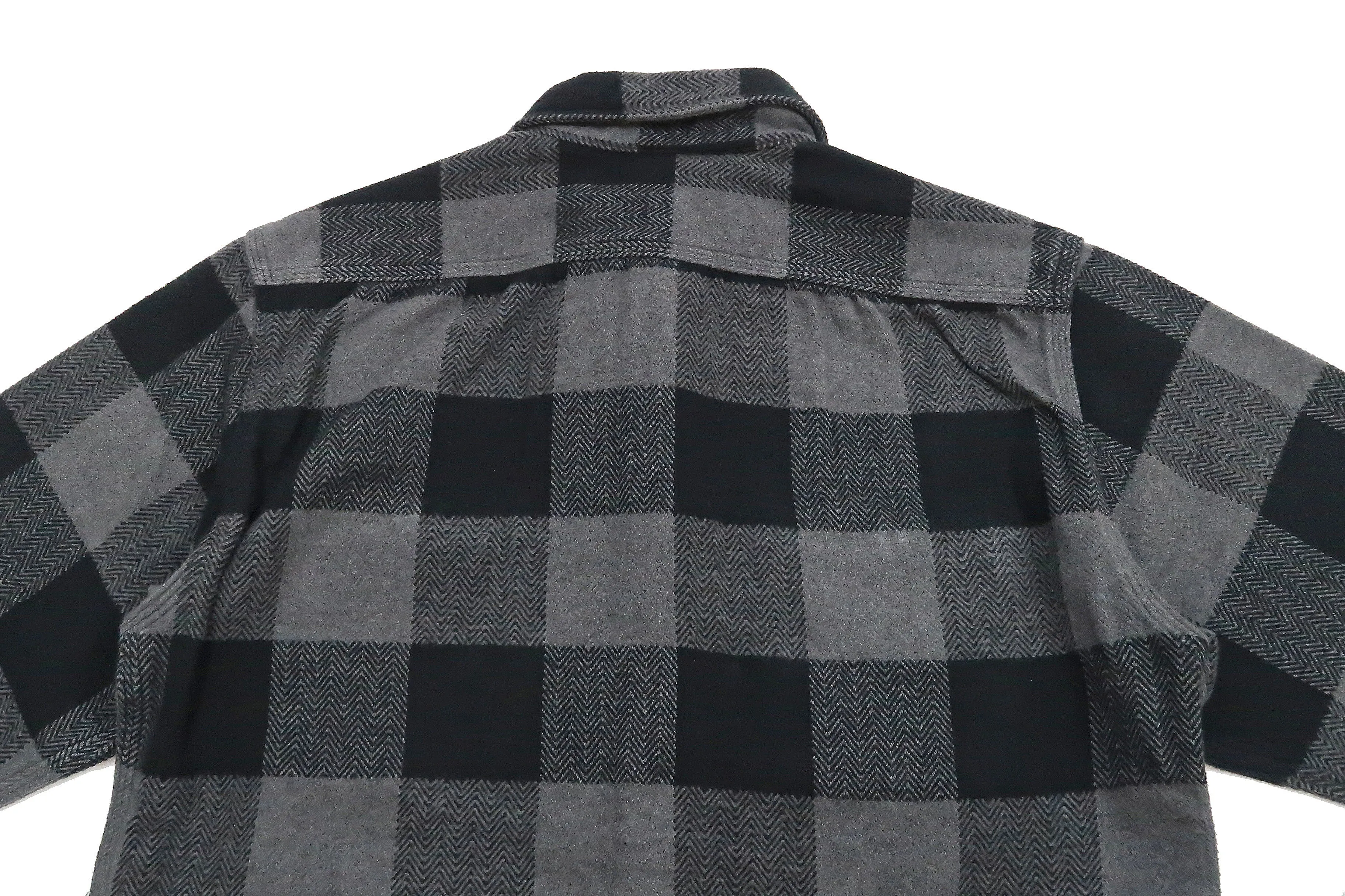 Momotaro Jeans Flannel Shirt Men's Herringbone Twill Buffalo Plaid Long Sleeve Work Shirt MLS1020M23 Gray/Black