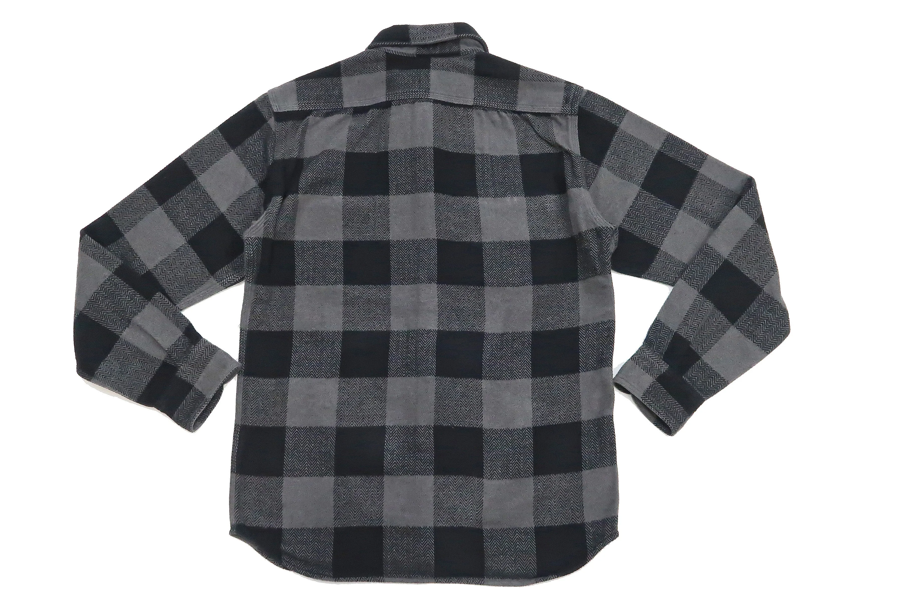 Momotaro Jeans Flannel Shirt Men's Herringbone Twill Buffalo Plaid Long Sleeve Work Shirt MLS1020M23 Gray/Black
