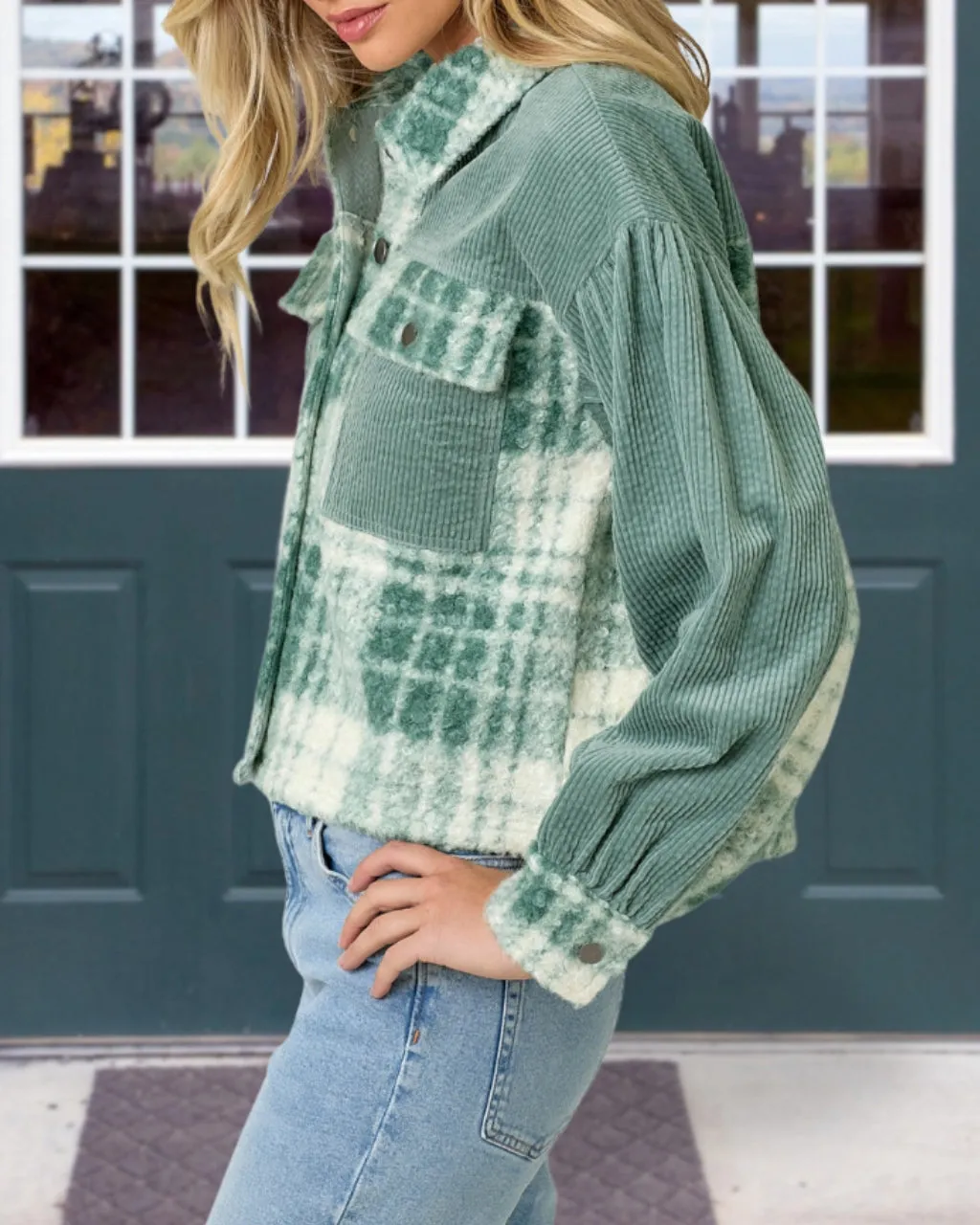 MOON Corduroy Plaid Cropped Jacket