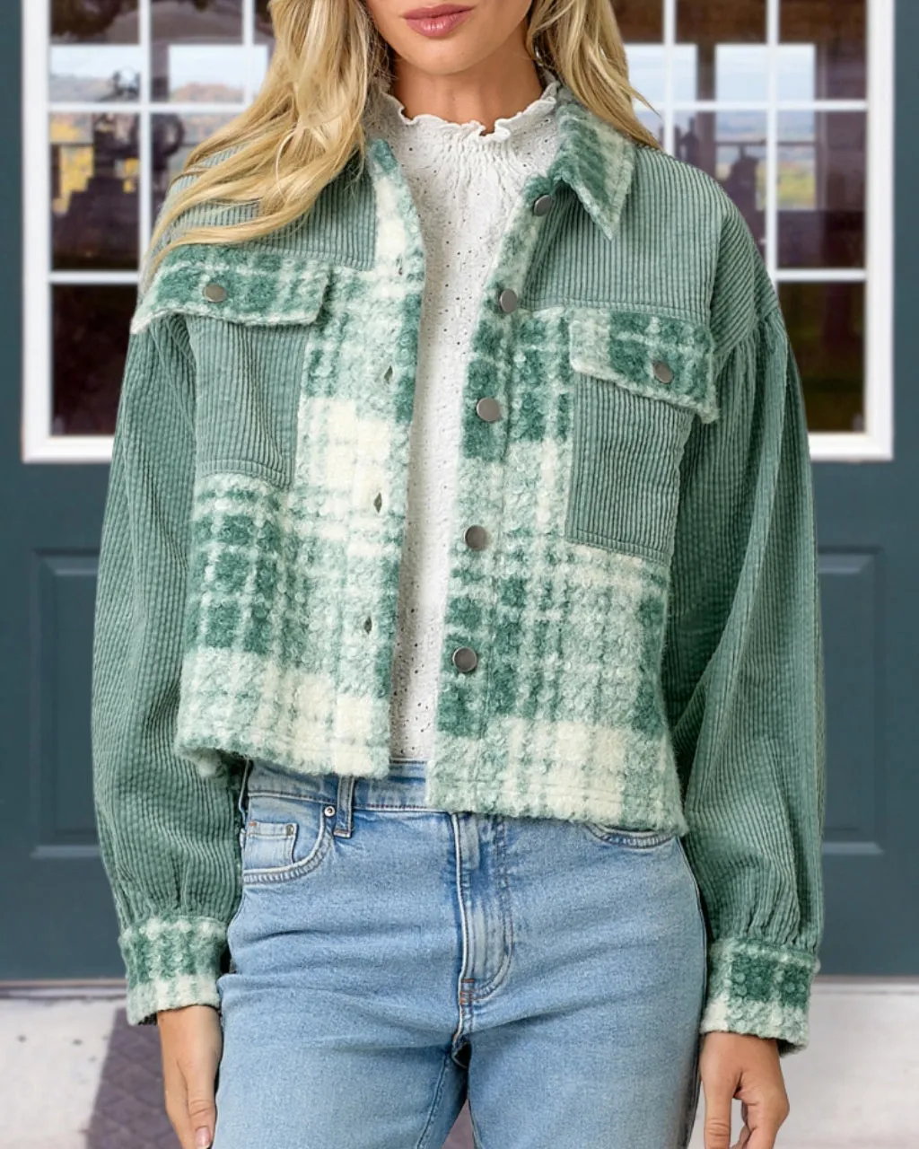 MOON Corduroy Plaid Cropped Jacket
