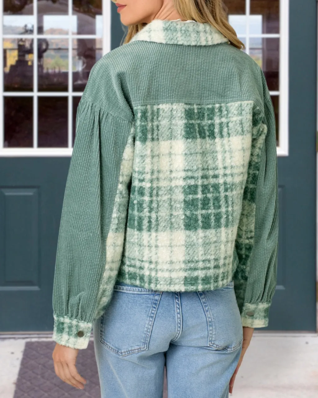 MOON Corduroy Plaid Cropped Jacket