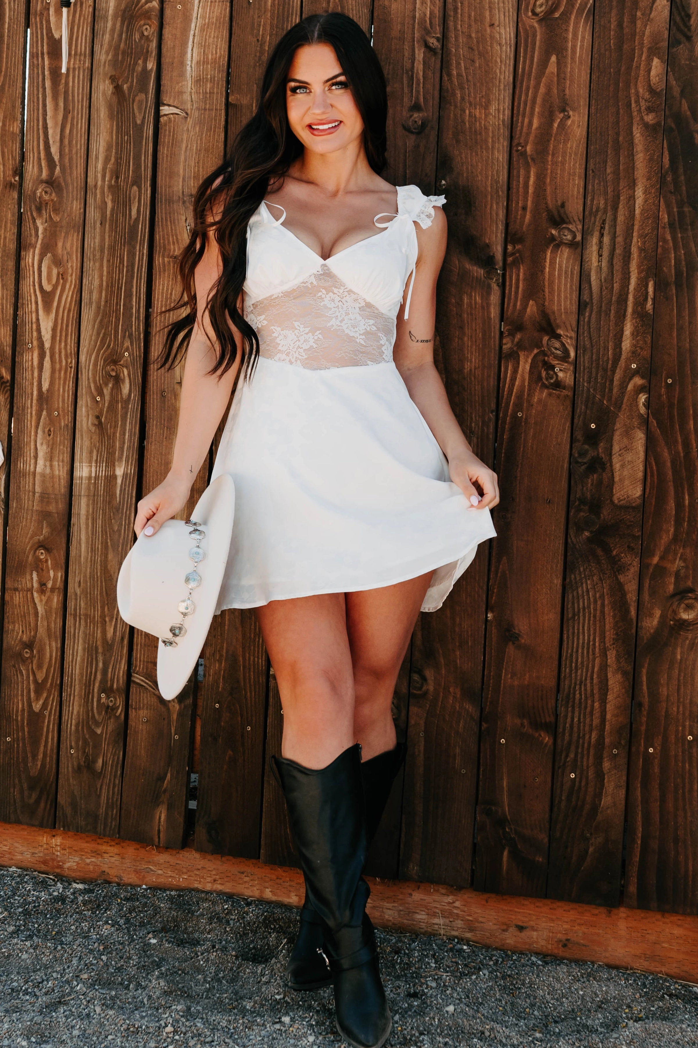 Moonlit Reverie Satin Jacquard Mini Dress (White) Sleek Presence