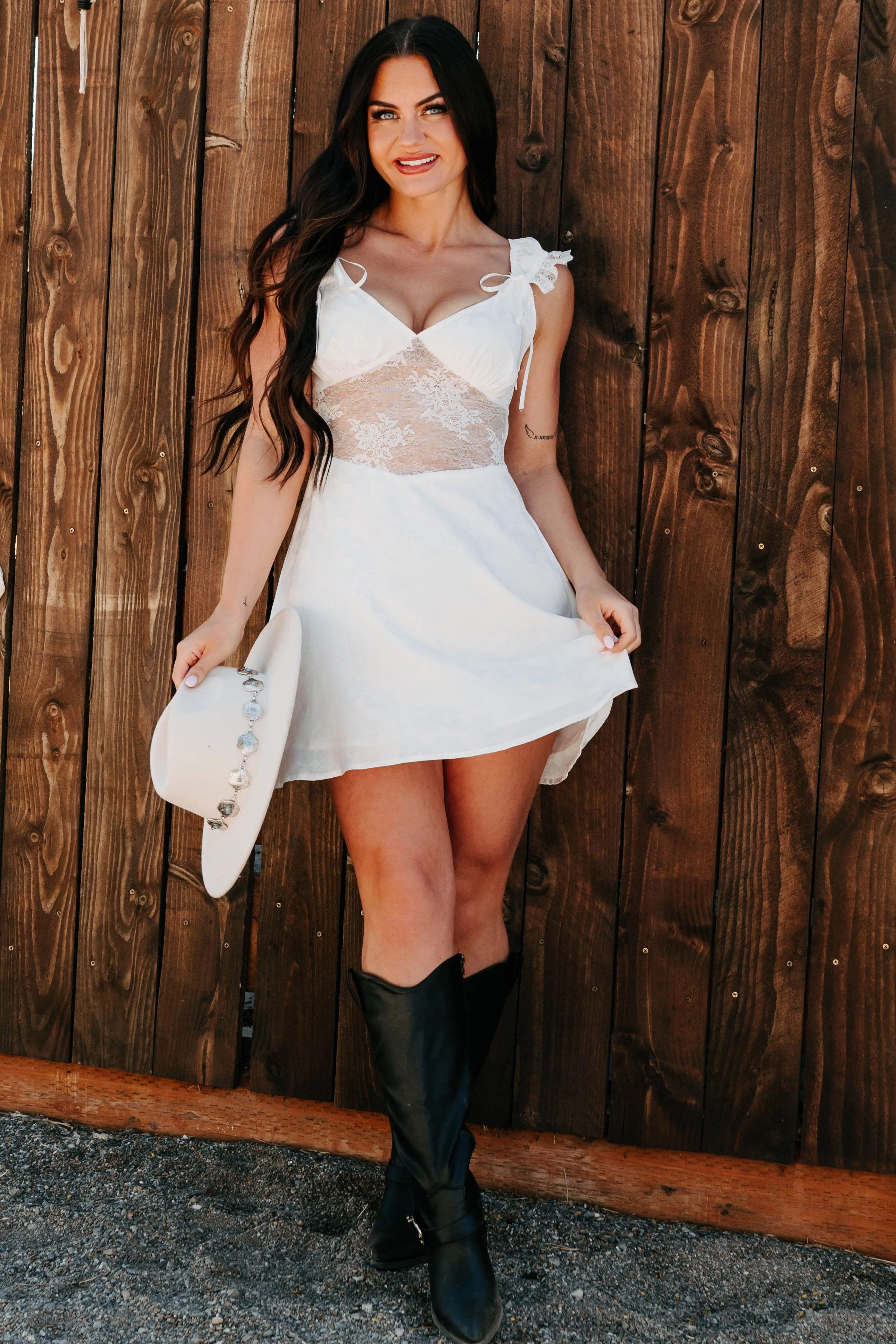 Chic Statement Fitted Style Moonlit Reverie Satin Jacquard Mini Dress (White)