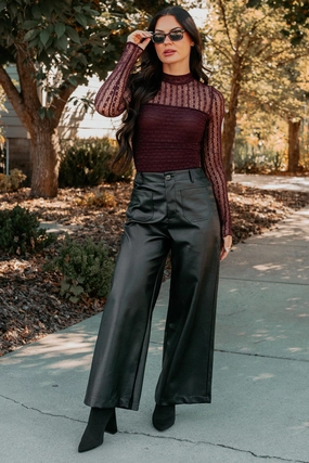 Anti Static Finish WindResistantMaterial More Than Usual Wide-Leg Faux Leather Pant (Black)