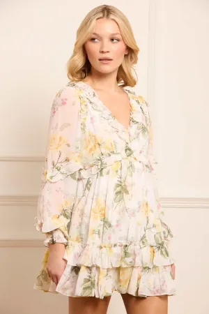 Rose Chiffon Long Sleeve Micro Mini Dress Warm Soft Artistic Vibe