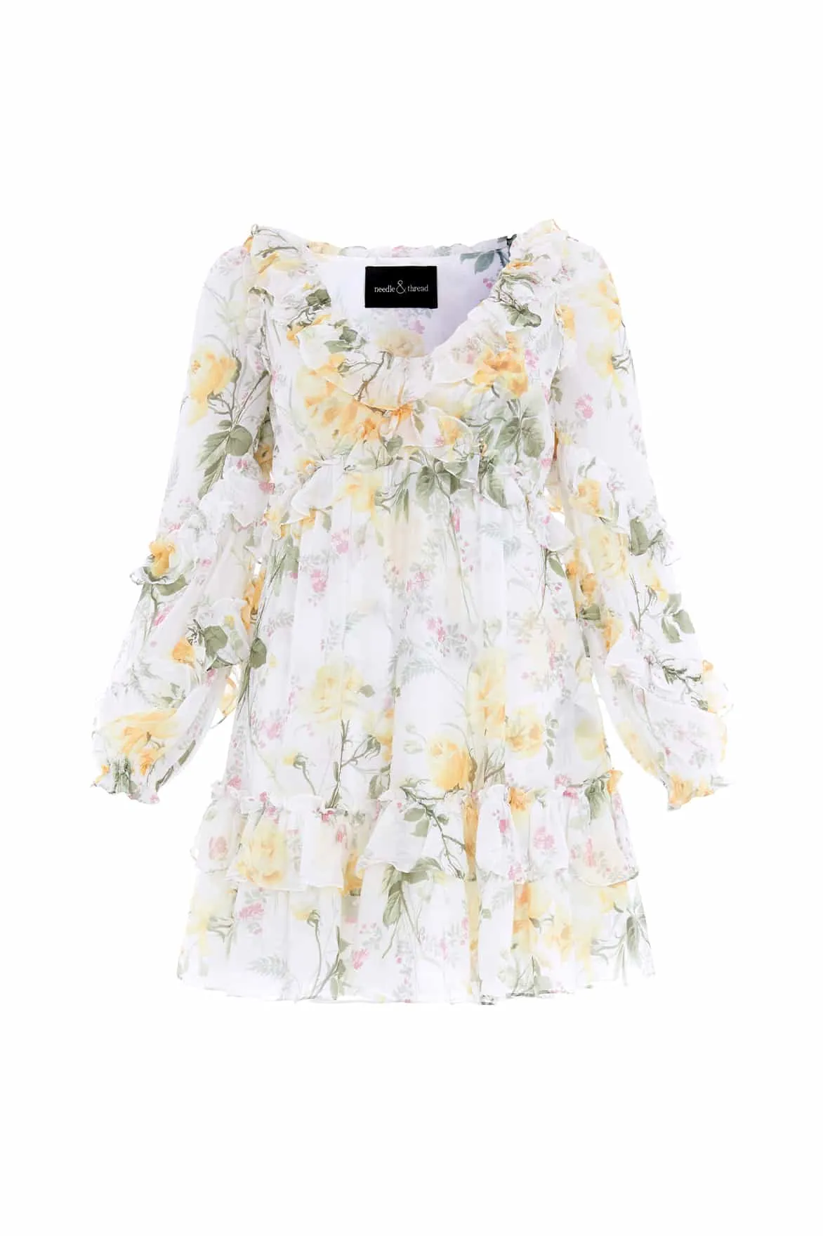 Rose Chiffon Long Sleeve Micro Mini Dress Formal-look