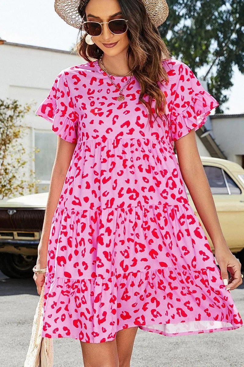 MULTI PATTERNED RUFFLE SLEEVE MIDI DRESS All Timewear