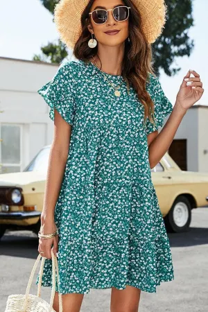 Effortless Tailoring MULTI PATTERNED RUFFLE SLEEVE MIDI DRESS