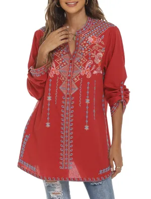 COTTON STAND-UP COLLAR EMBROIDERED SHIRT_CWTBLL0819 Comfortable Fabric Contrast Stitch Detailing