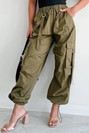 Mansel Wide Leg Cargo Pants (Olive) All-day Comfort NonRestrictiveFit