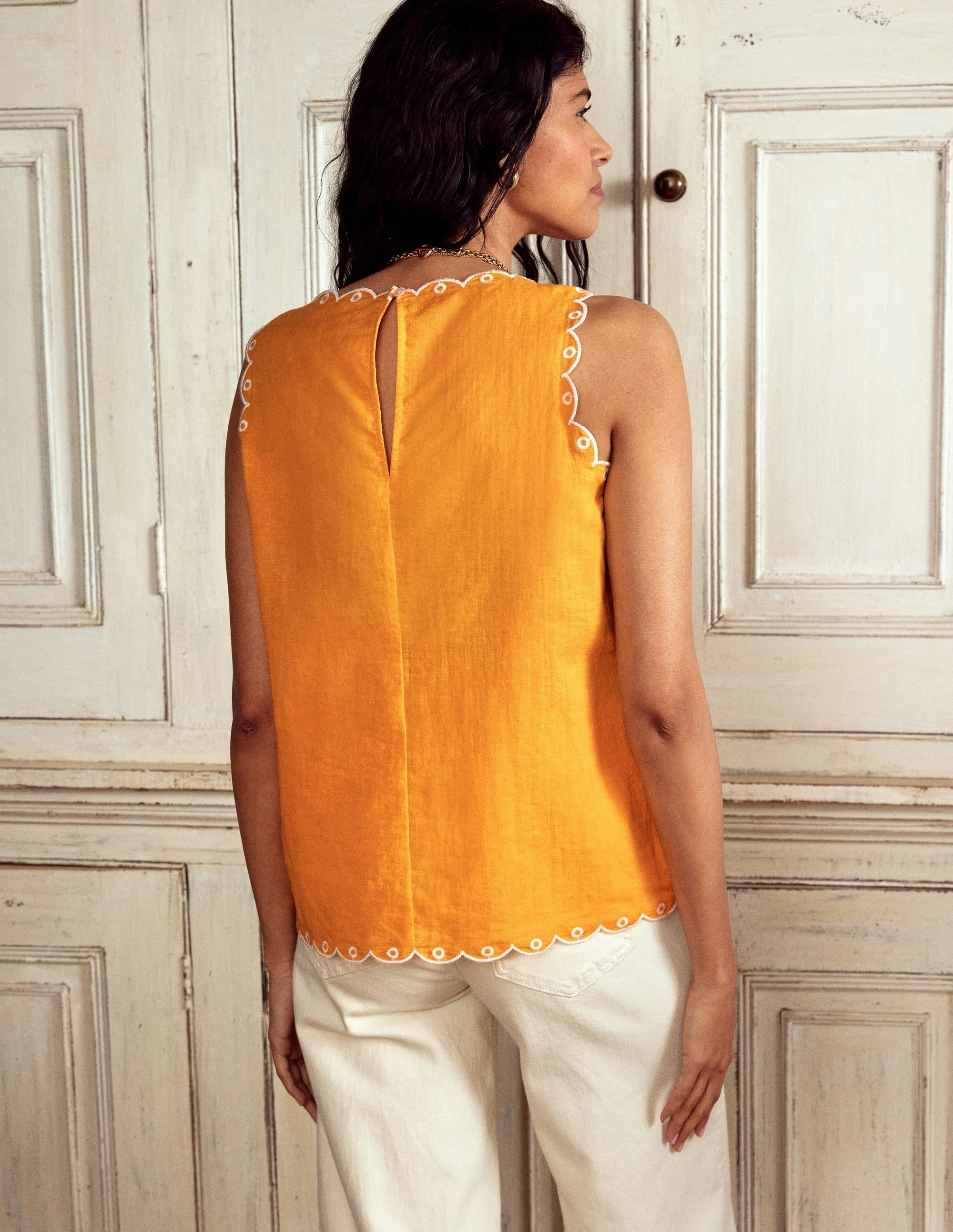 Embroidered Linen Blend Top-Summers Sun Yellow AllPurposeWear