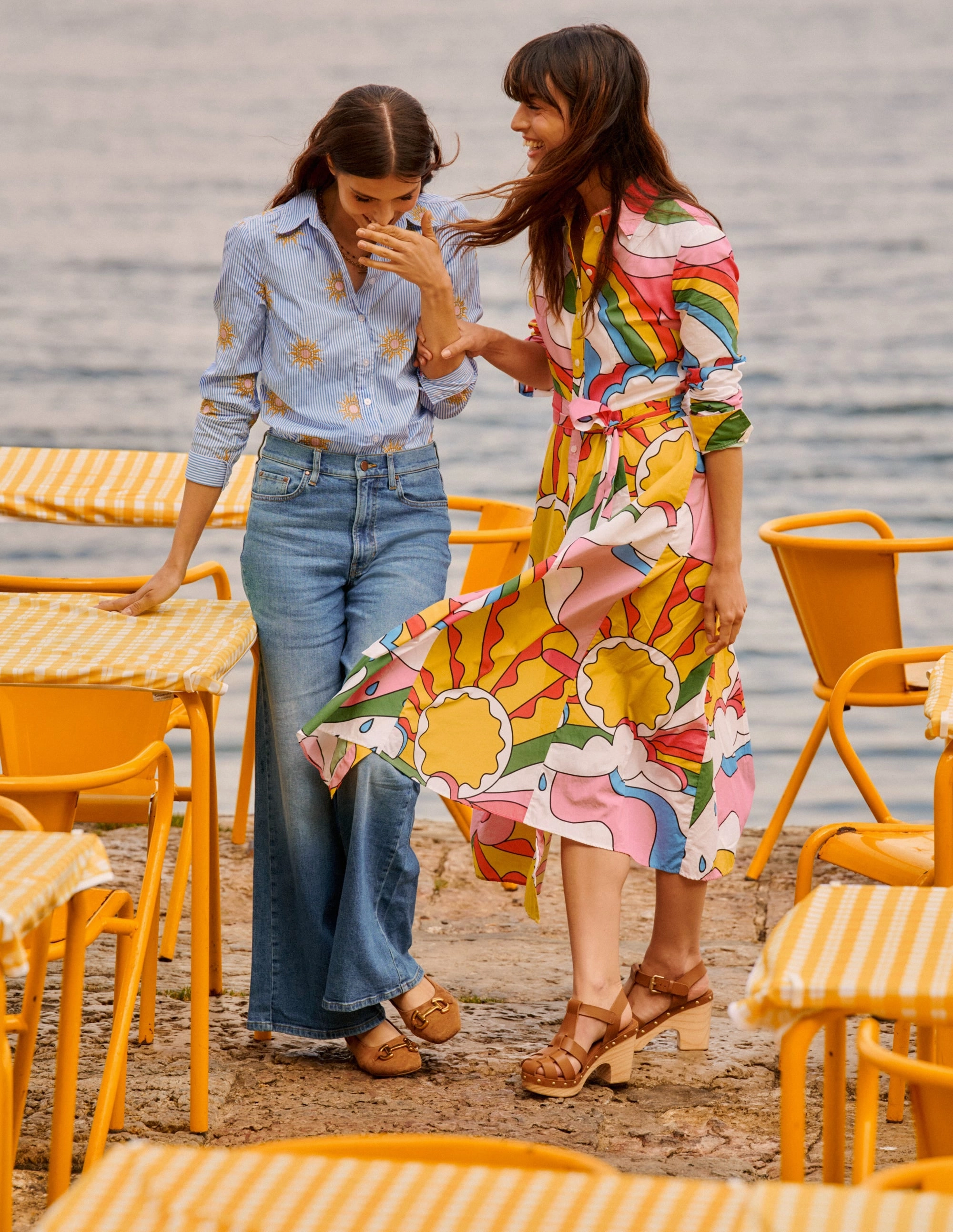 Sienna Interest Cotton Shirt-Sun, Blue Stripe Lightweight Jacket