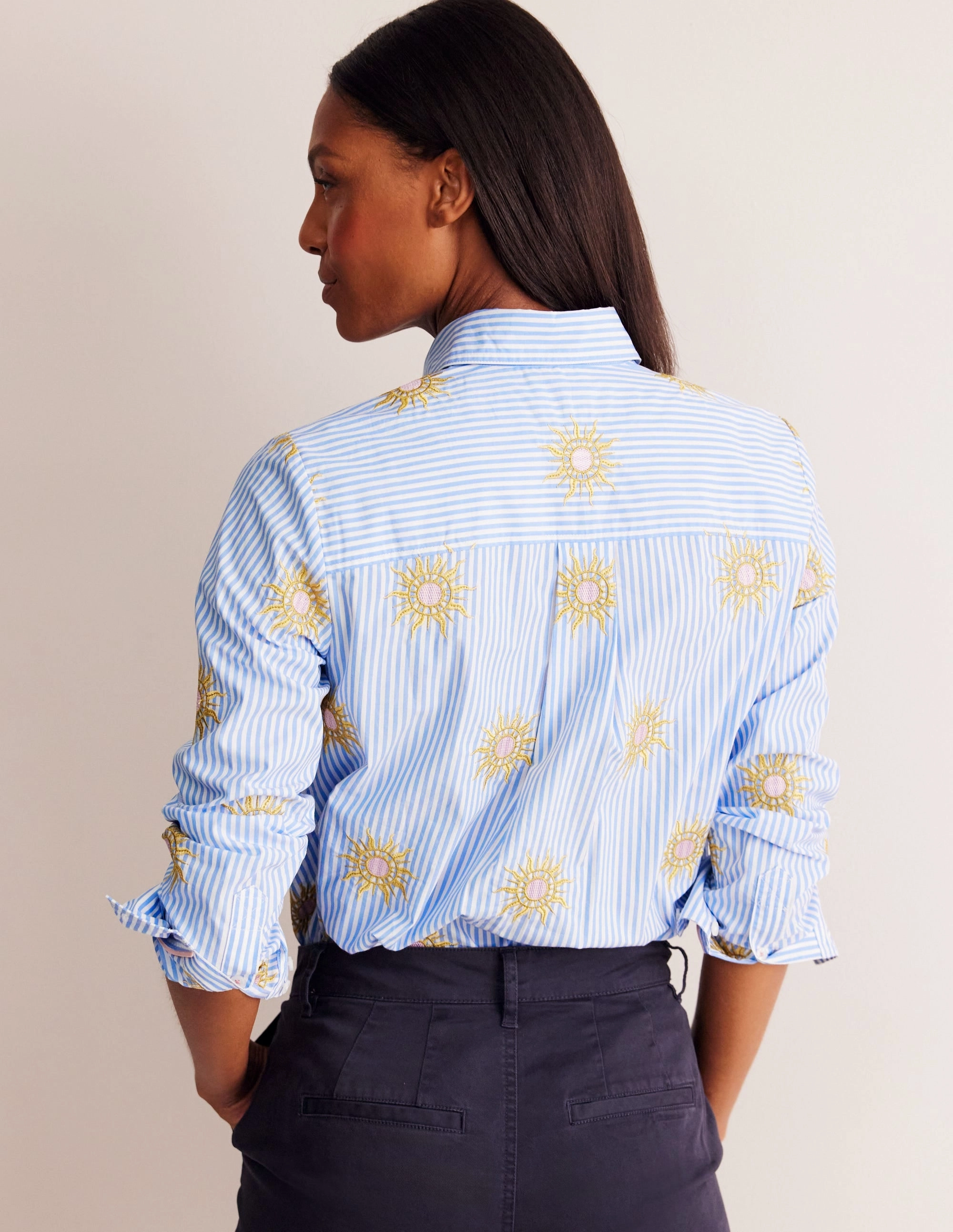 Sienna Interest Cotton Shirt-Sun, Blue Stripe WaterResistant