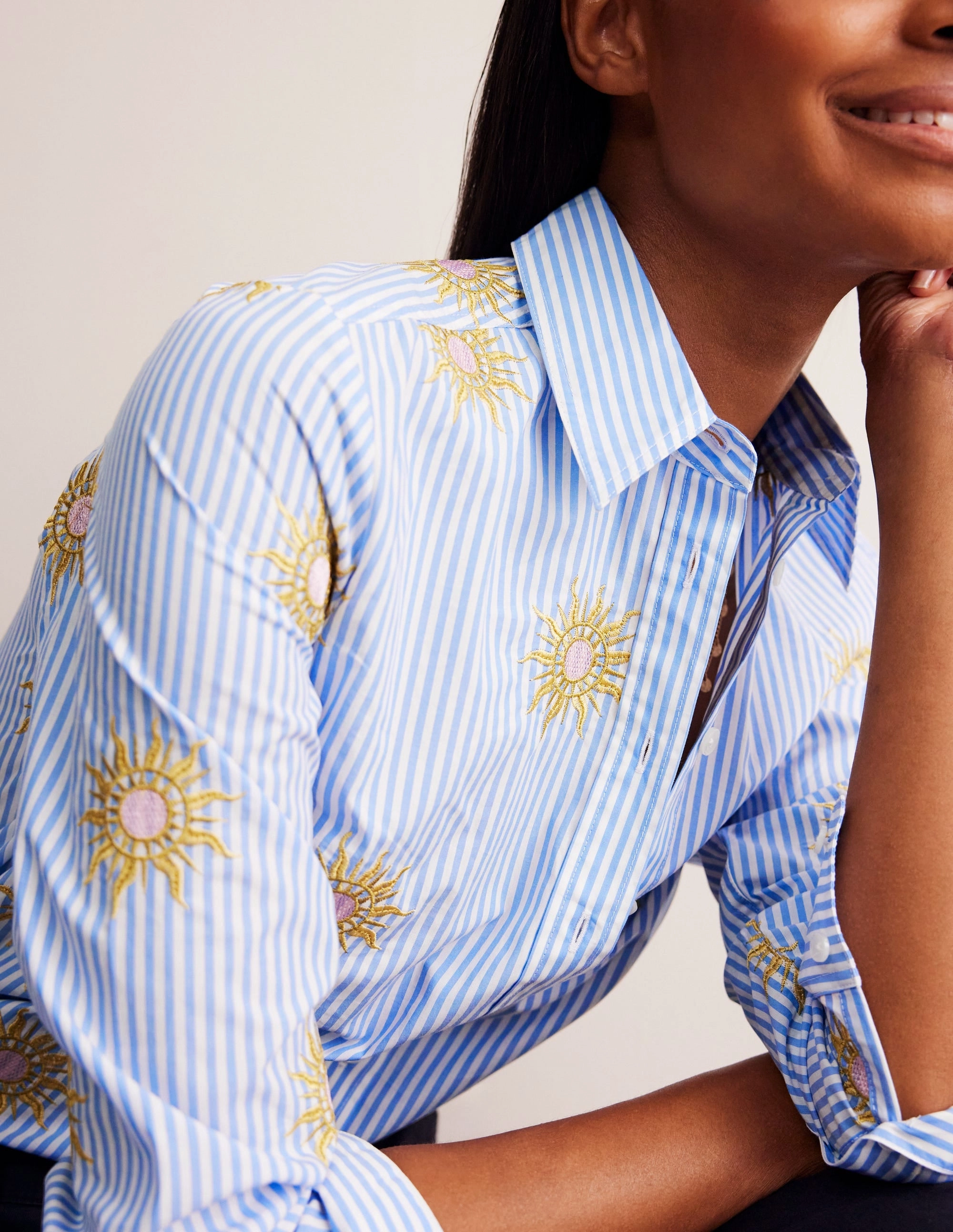 Sienna Interest Cotton Shirt-Sun, Blue Stripe Thermal Regulation Technology Reinforced Stitching