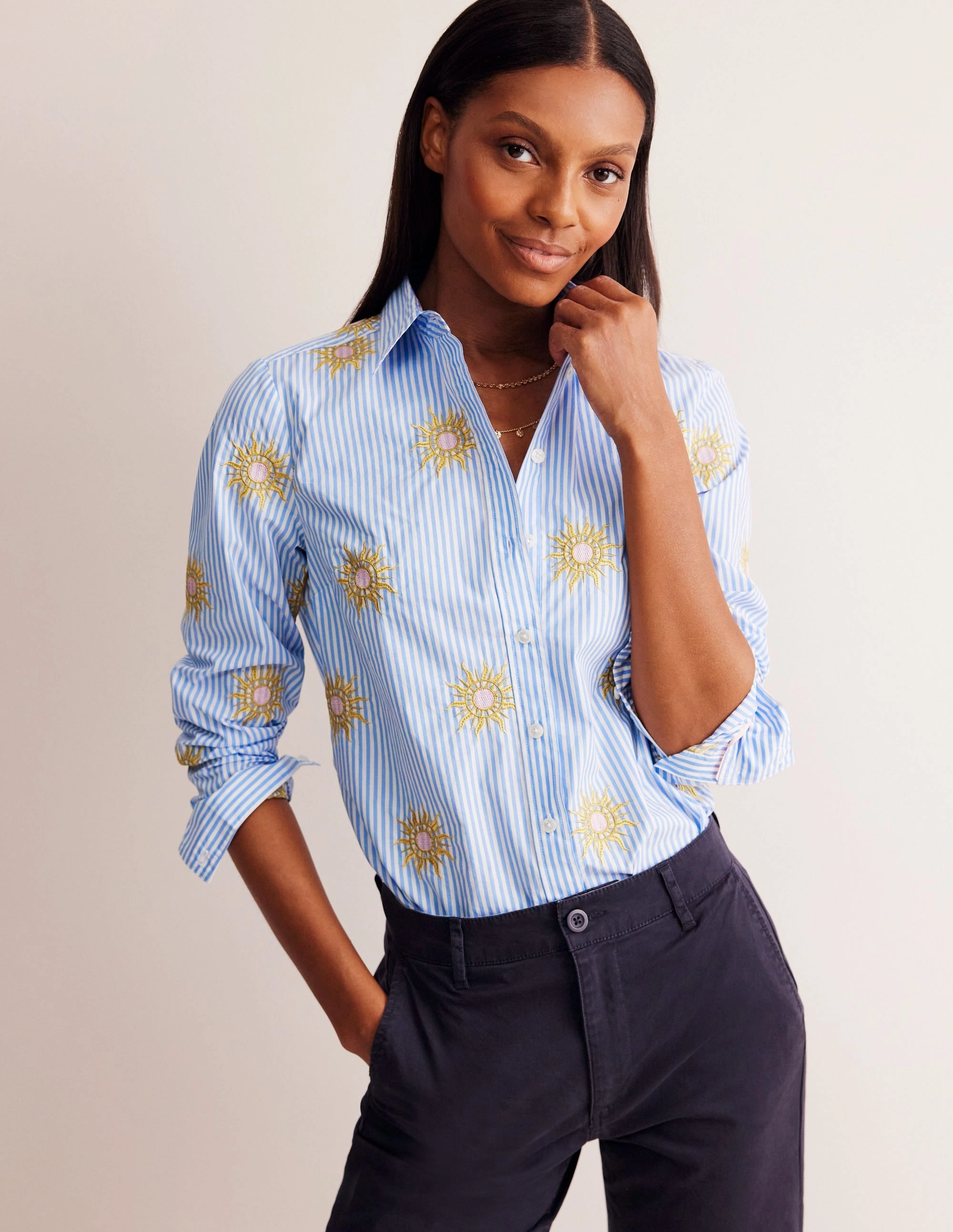 Sienna Interest Cotton Shirt-Sun, Blue Stripe AthleisureReady