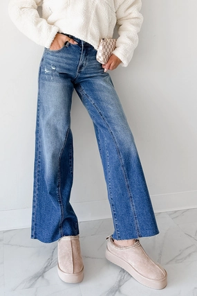 Isaac Mid Rise Wide Leg Cello Jeans (Medium) Stretch Fit Ergonomic Cut