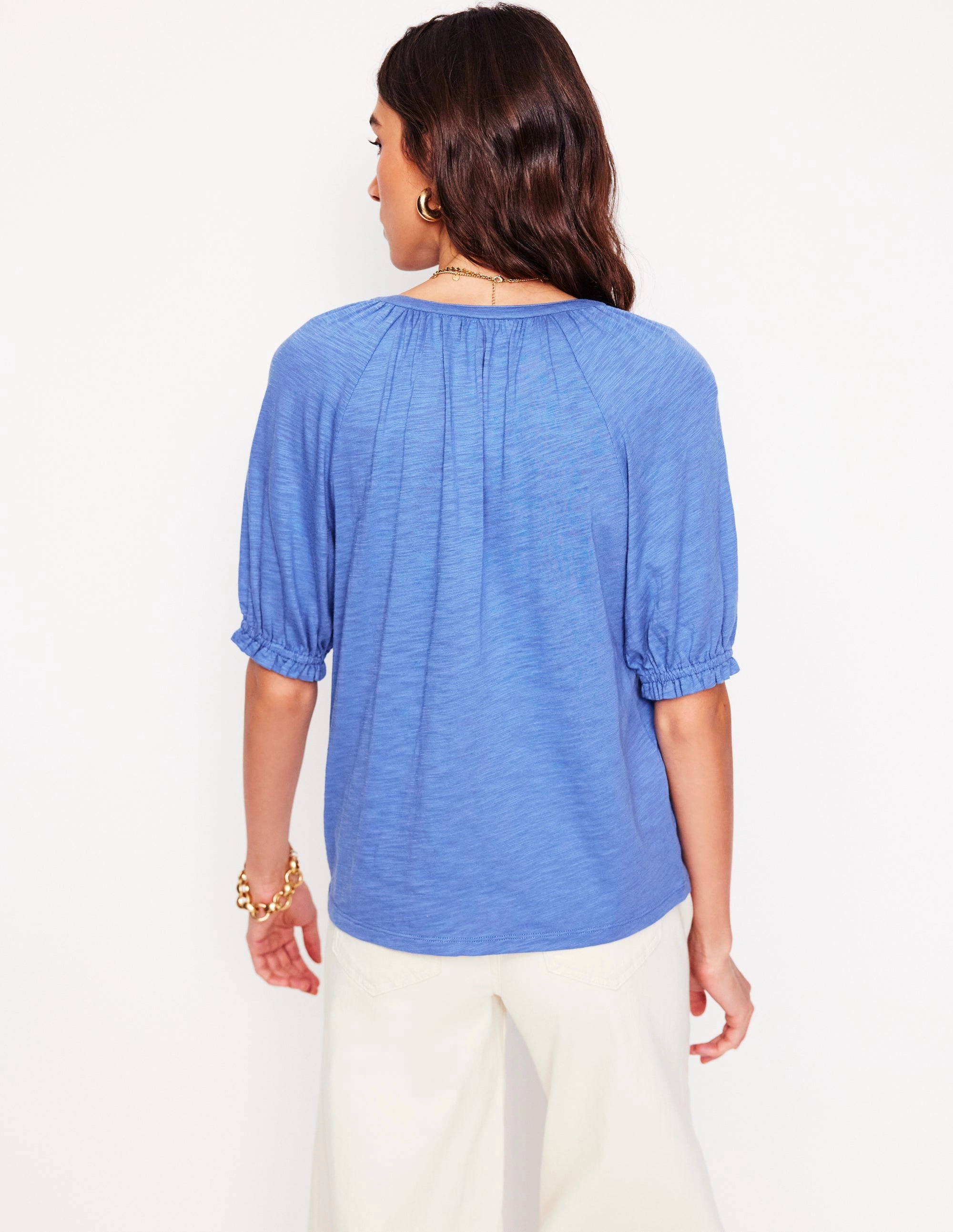 Multi Panel Construction Layered Hem Reinforcement Isla Jersey Shirt-Blue River