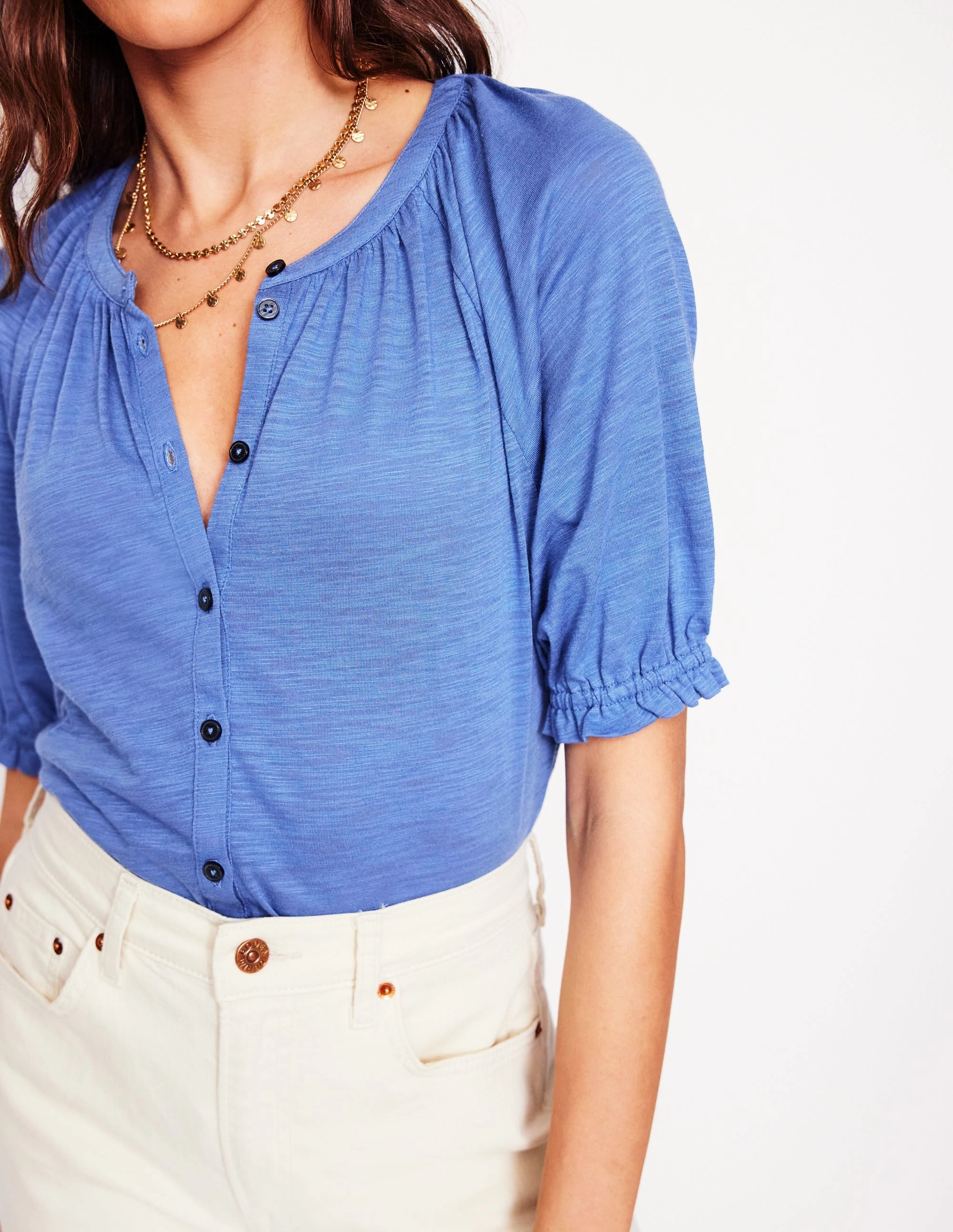ZipClosure Isla Jersey Shirt-Blue River